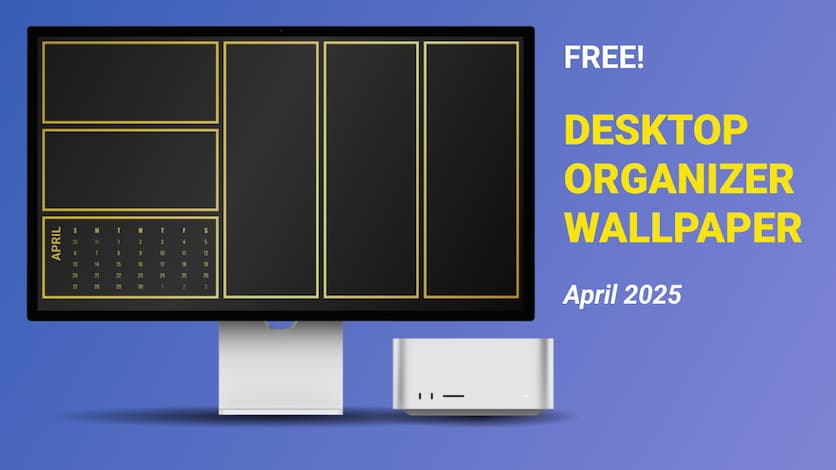 Desktop Background Organizer with 2025 Calendar: Gold & Black Gold and Black Desktop App Organizer Background with 2025 Calendar