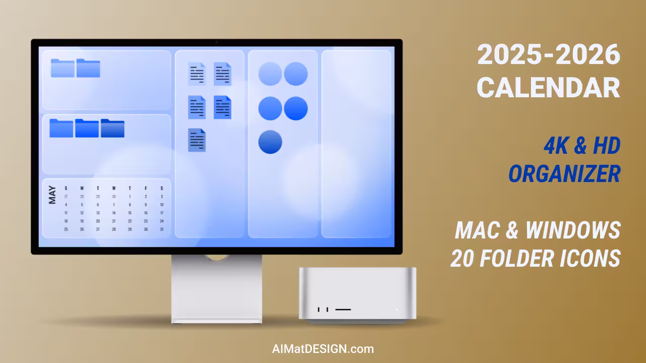 Pale Blue Aura Student Desktop Organizer with icon set and calendar for 2025-2026.