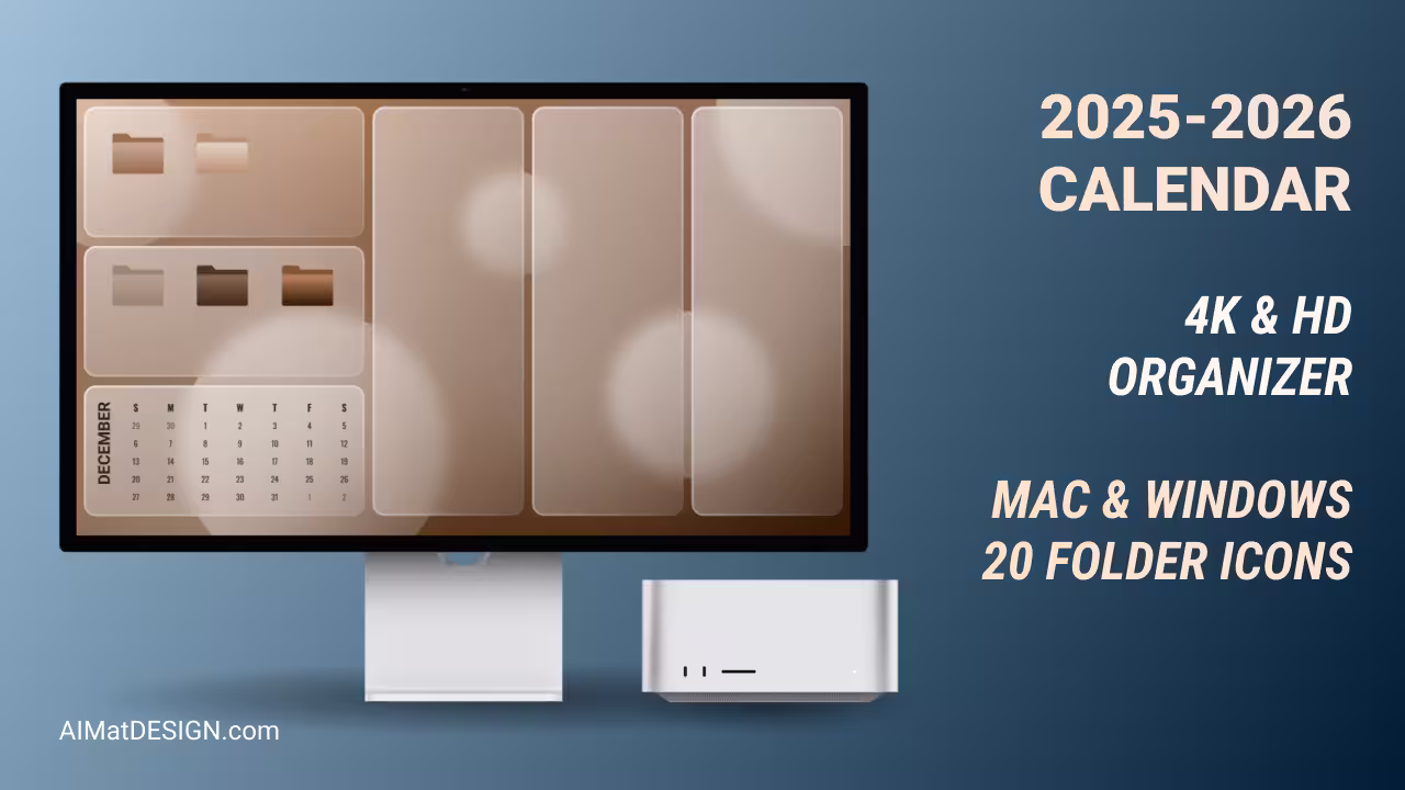 Brown Aesthetic organizer desktop wallpaper with folder icons