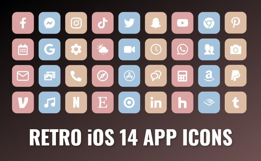 iOS 14 Retro Home Screen Icons in natural pastel beige, blue, pink iOS 14 Retro Home Screen Icons: Natural Pastel Beige, Blue, Pink