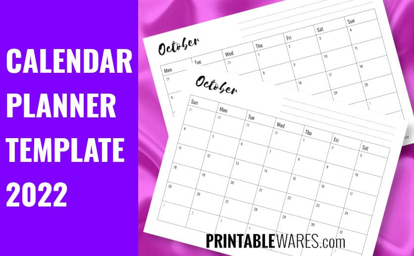 Monthly Calendar Planner Template with Notes Horizontal Format Monthly Calendar Planner Template with Notes Horizontal Format