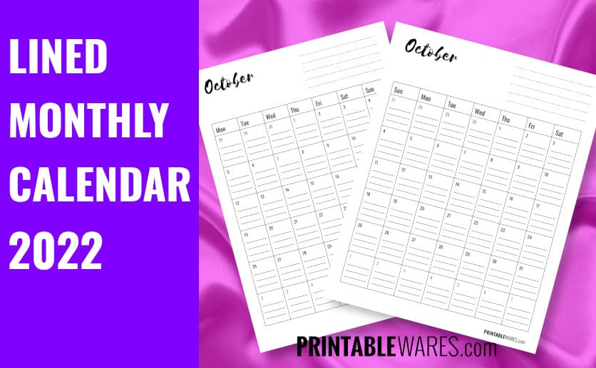 Lined Monthly Planner Printable Calendar 2022 Lined Monthly Planner Printable Calendar 2022