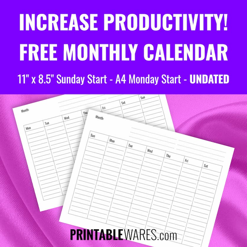 Landscape Monthly Calendar Planner Lined Printable Template